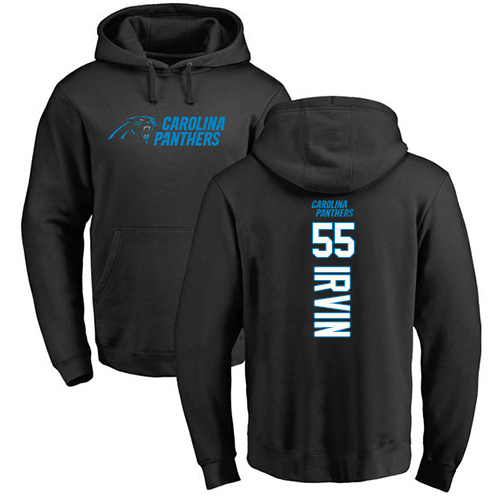 Carolina Panthers Men Black Bruce Irvin Backer NFL Football #55 Pullover Hoodie Sweatshirts